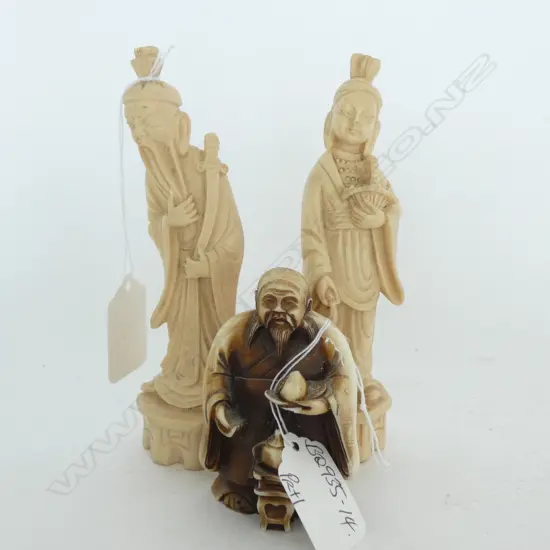 3 ORIENTAL RESIN SCULPTURES PR + 1. TALLEST 140mm