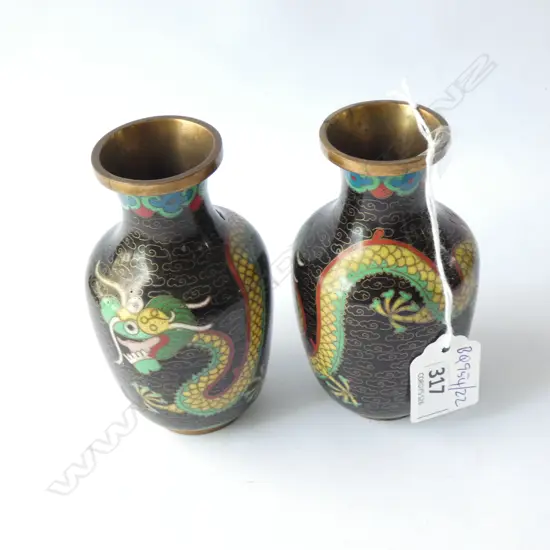 PR OF CHINESE CLOISONNE DRAGON VASES H II0 MM MINOR FAULTS 