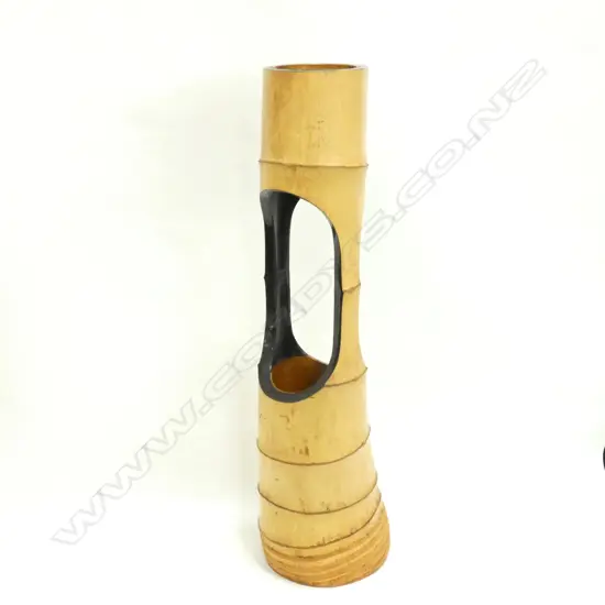 MEIJI PERIOD NATURAL BAMBOO DOUBLE VASE/ COPPER LINED, LACQUERED CUTAWAYS H. 670MM