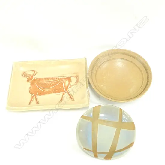 3 STUDIO POTTERY PLATES - LARGEST - 280 X 210MM