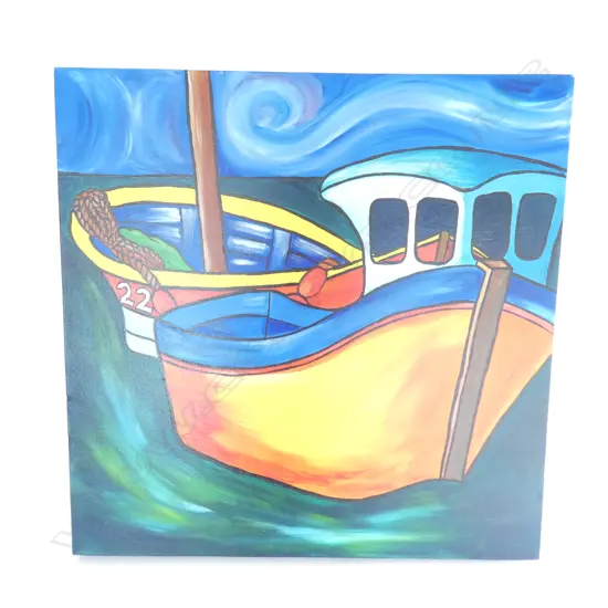 ACRYLIC PAINTING FISHING BOAT AFTER VAN GOGH 
