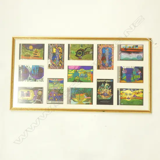 HUNDERTWASSER CARDS FRAMED 375 X 730MM
