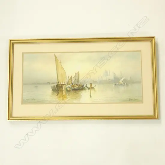 W/C VENICE HARBOUR SCENE SIGNED 250 X 580MM