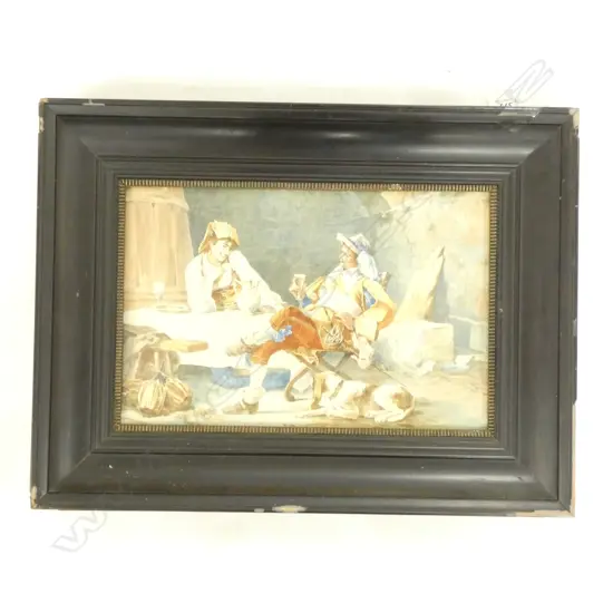 17TH CENTURY TAVERN SCENE FRAMED WATERCOLOUR  310 X200MM