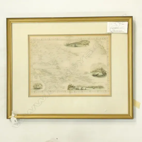 FRAMED POLYNESIAN HAND COLOURED ENGRAVING - 340 X 290MM