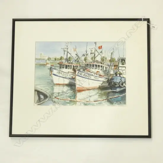 GRAHAM MUDGE FISHING BOATS AT QUAY W/C '94 290 X 410MM