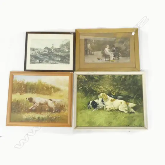 4 ARTWORKS; 2 OF SPANIELS, HORSE & LOVERS