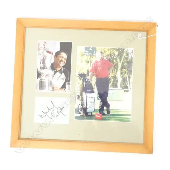 SIGNED NZ GOLFERS PHOTOGRAPH MICHAEL CAMPBELL AND FRANK NOBILO 445mm X 480mm 