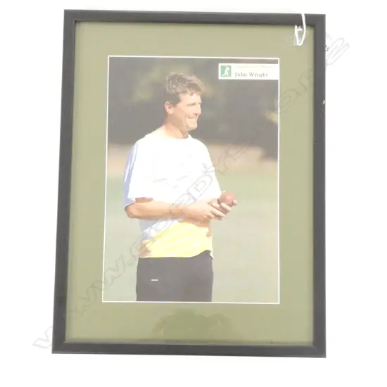 SIGNED JOHN WRIGHT NZ CRICKET PHOTOGRAPH H.400mm X 310mm