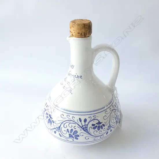 ITALIAN BLUE & WHITE OLIVE OIL BOTTLE WITH CORK - H 210MM