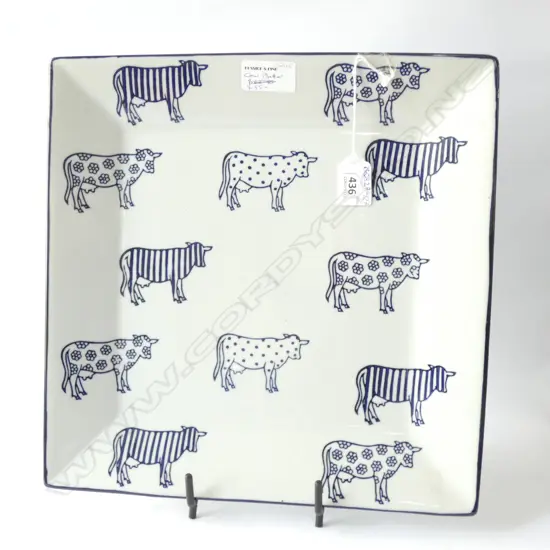 LG BLUE & WHITE COW SQUARE PLATTER -  W. 320MM 