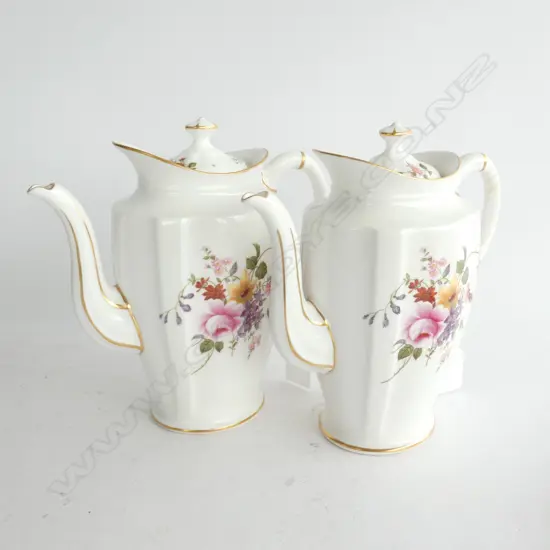 2 ROYAL CROWN DERBY 'DERBY POSIES' COFFEE POTS - RED STAMP H.190MM BOTH AF
