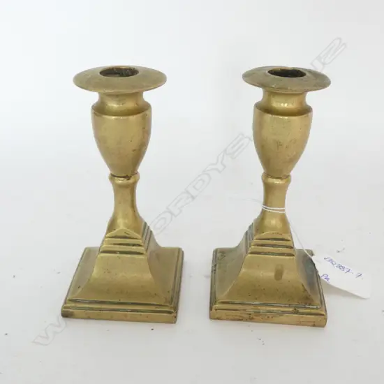 PR OLD BRASS SHORT COLUMN CANDLESTICKS H.125mm