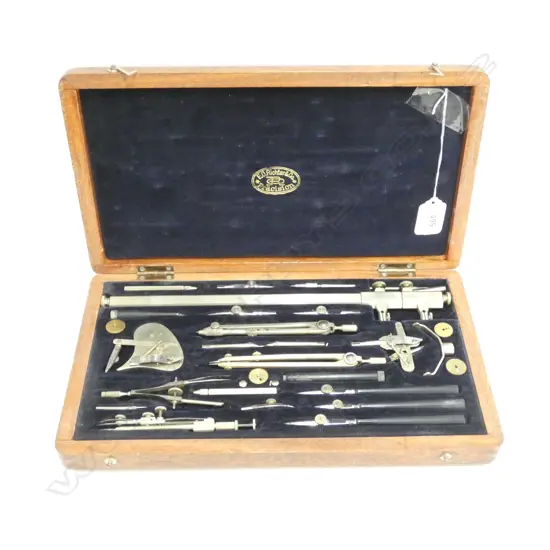 PLANIMETER CASED SPECIALIST DRAFTING SET BY EO RICHTER & CO - 28 NICKEL PLATED STEEL COMPONENTS