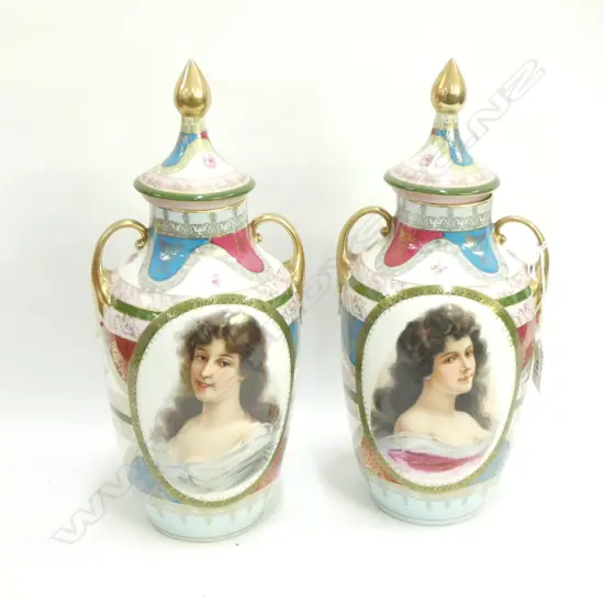 PR OF CERAMIC LIDDED URNS, H.320MM