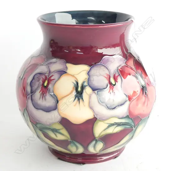 MOORCROFT PANSY PATTERN VASE, PAINTED & IMPRESSED MARKS, c.1993, H.150mm