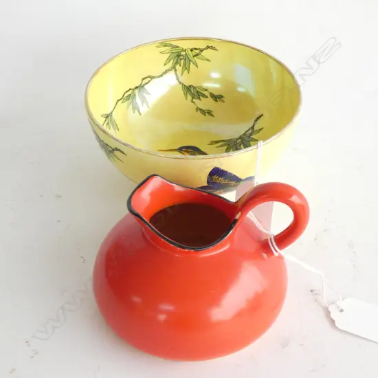 CARLTON WARE (EARLY MARK) LUSTRE KINGFISHER BOWL & SHELLEY BURNT ORANGE CREAM JUG 