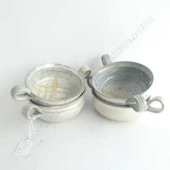 FOUR POTTERY SOUP RANNIKINS - INCISED ON BASE. DIA 135MM