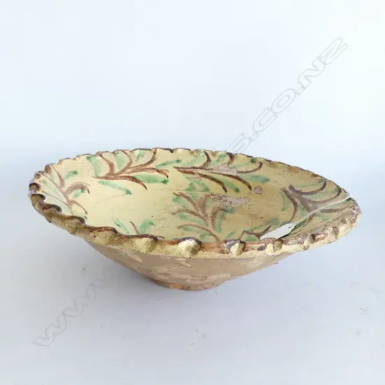 PORTUGUESE TIN GLAZE POTTERY BOWL Dia.290mm (SOME GLAZE FLAKING)