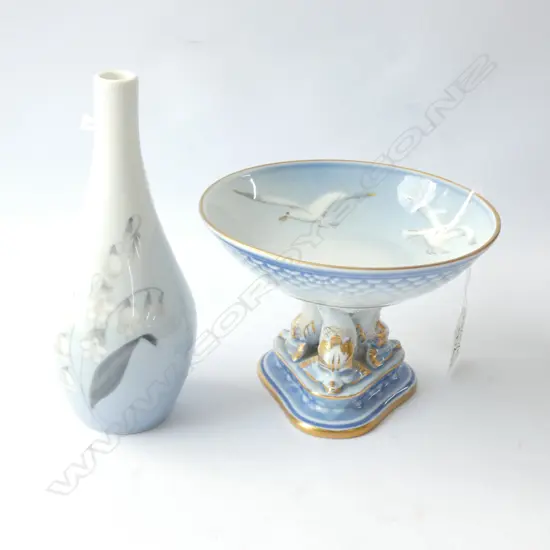 B&G COPENHAGEN PORCELAIN HIGH LEG BOWL AND VASE H 170 MM