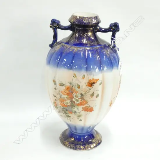 BLUE VICTORIAN VASE H. 320MM AF OLD REPAIR TO HANDLE
