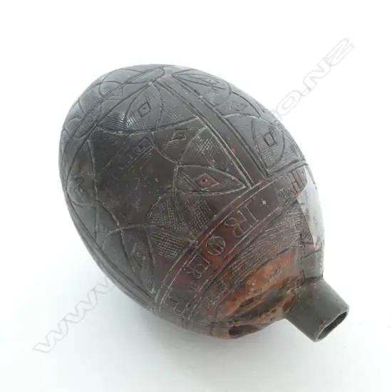 86TH R.L. CARVED COCONUT 'BUGBEAR' FLASK 'ROBT. BYEFIELD