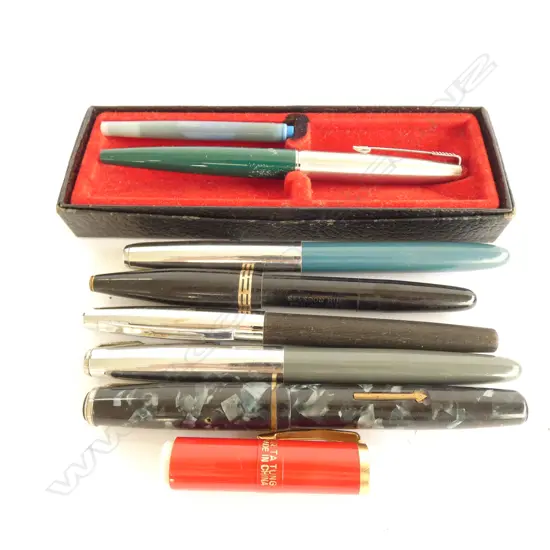 BAG 7 ASSORTED FOUNTAIN PENS; PARKER / SELSDON / RUBE/ EXCELA/ LUCA/ PILOT & WYVERN ETC.