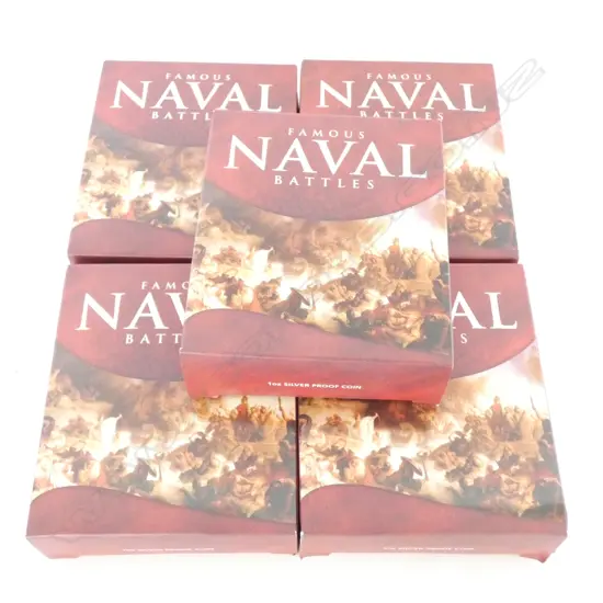 1oz PURE SILVER, AUSTRALIAN PROOF COINS, FAMOUS NAVAL BATTLES, 2010 (FIVE COINS) ORIGINAL BOXES AND CERTS