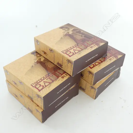 1oz PURE SILVER, AUSTRALIAN PROOF COINS, FAMOUS BATTLES, 2009 (FIVE COINS) ORIGINAL BOXES AND CERTS