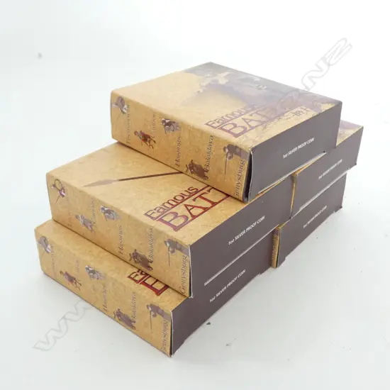 1oz PURE SILVER, AUSTRALIAN PROOF COINS, FAMOUS BATTLES, 2009 (FIVE COINS) ORIGINAL BOXES AND CERTS