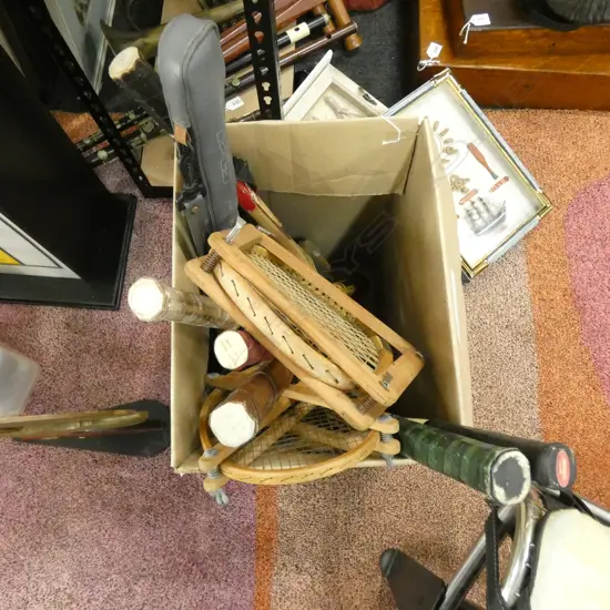 BOX LOT OF ASSORTED VINTAGE TENNIS RACKETS