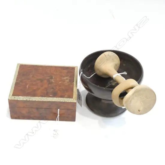 BURR WOOD BOX + TURNED WOOD BOWL + WOODEN TOY?