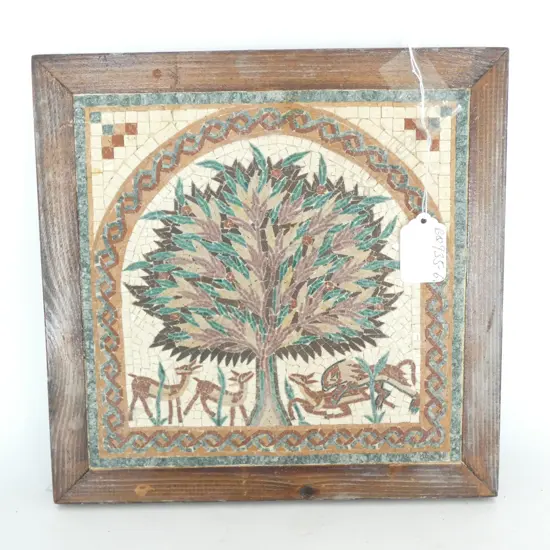 OLD MICROMOSAIC TILE TREE OF LIFE 200MM SQ. FRAMED