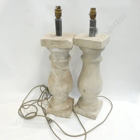 PR CAST CONCRETE BALUSTER COLUMN LAMP BASES. H.600mm INCL LAMPHOLDERS (0NE REPAIRED)
