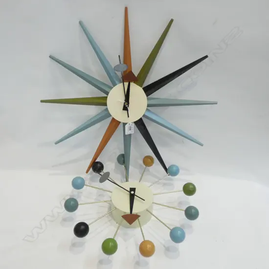 2 GEORGE NELSON MID CENT. STYLE CLOCKS 330MM DIA