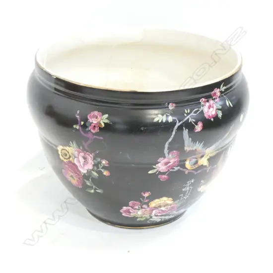BLACK JARDINIERE AF OLD REPAIR 260MM DIA 