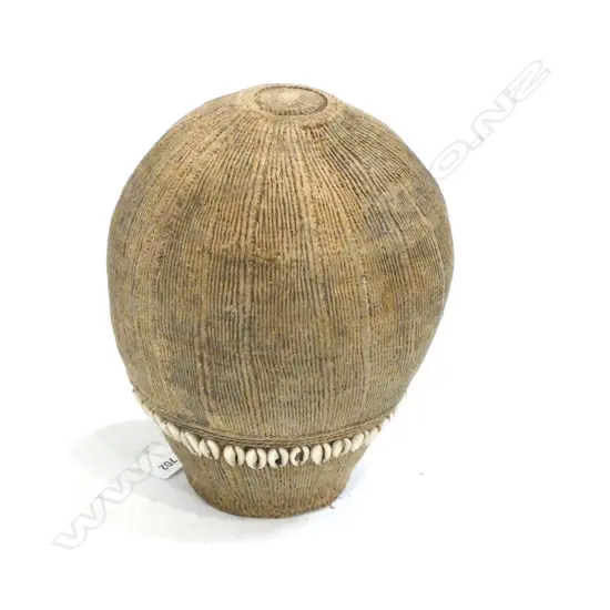 COWRIE SHELL & FINELY WOVEN FIBRE GOURD - H. 250MM