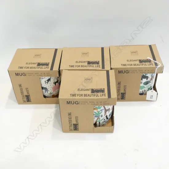 FOUR INV. BOXED ANIMAL PRINT MUGS 