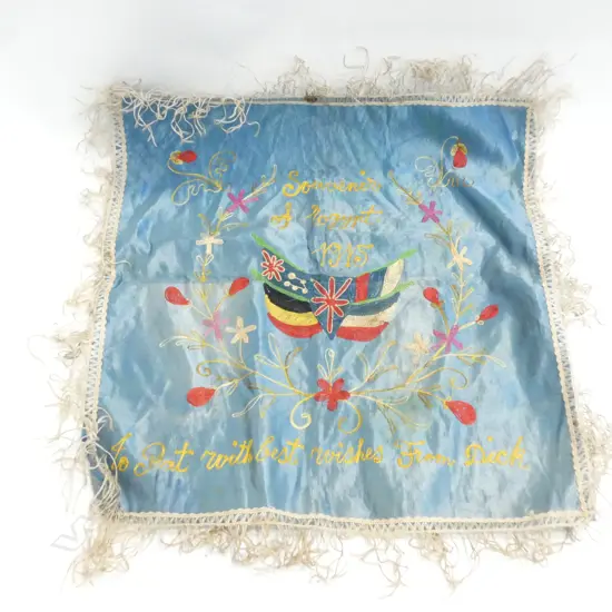 WW I  HAND EMBROIDERED SILK CLOTH EGYPT 1915 L 500 MM