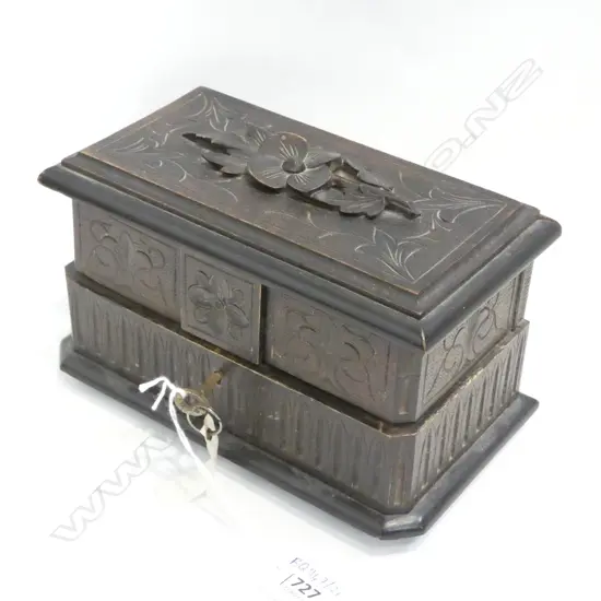 CARVED WOODEN JEWELLERY BOX L. 200MM