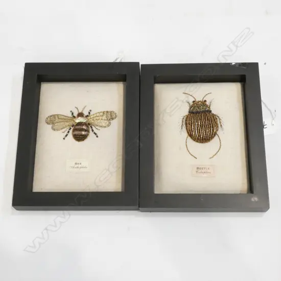 PR FRAMED BEADED INSECTS - BEE & BEETLE  - 200 X 160MM