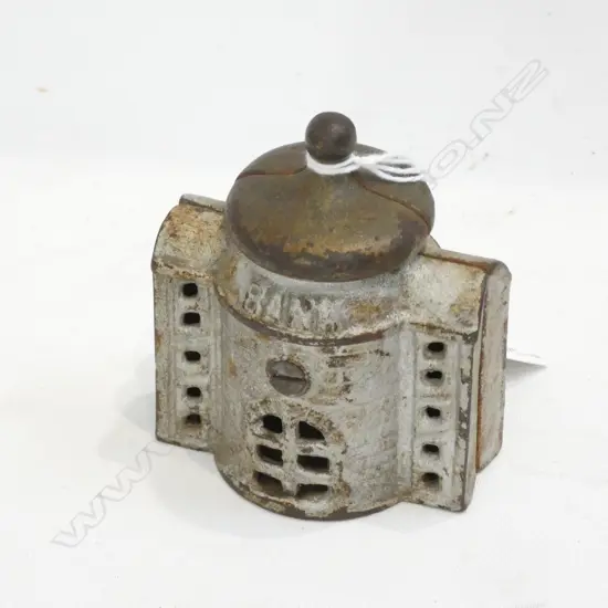 VICTORIAN DIE CAST MONEY BANK H. 80MM