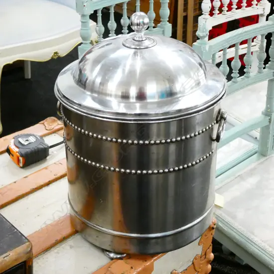 LIDDED CHROME BIN H. 400MM