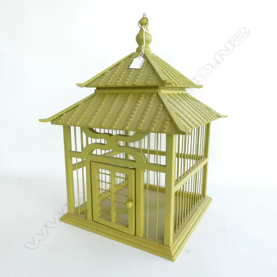 ORIENTAL WOODEN PAINTED BIRD CAGE -  H. 490 255 X 255MM