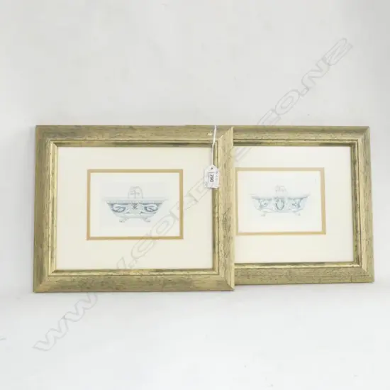 PR GOLD PAINTED FRAMED BLUE & WHITE FRENCH BATH PRINTS 315 X 265MM