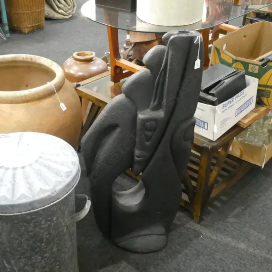 BLACK PAINTED CEMENT WATER SCULPTURE H. 950MM 