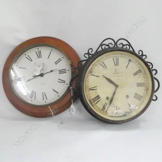 2 OLD WALL CLOCKS - 1 WOODEN FRAMED - DIA 325MM