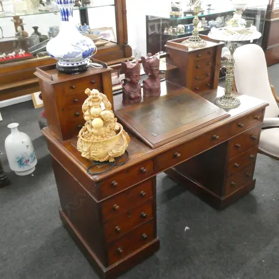 VICTORIAN MAHOGANY 'DICKENS' TYPE DESK TWIN PEDESTAL