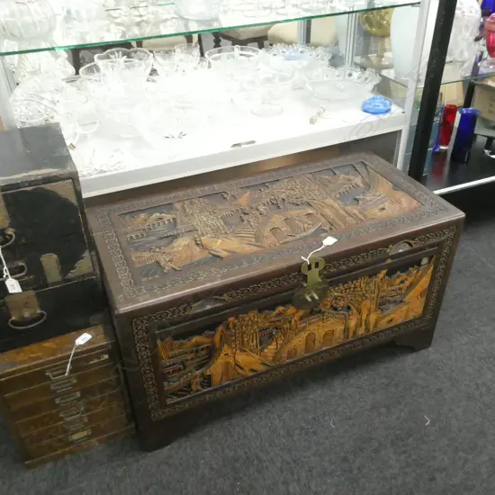 CAMPHORWOOD CHEST AF SPILT TO TOP 900 X 450MM H. 485MM