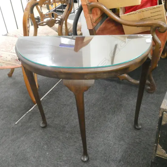 CABRIOLE LEG DEMILUNE TABLE GLASS TOP W. 750 D. 315 H. 710MM